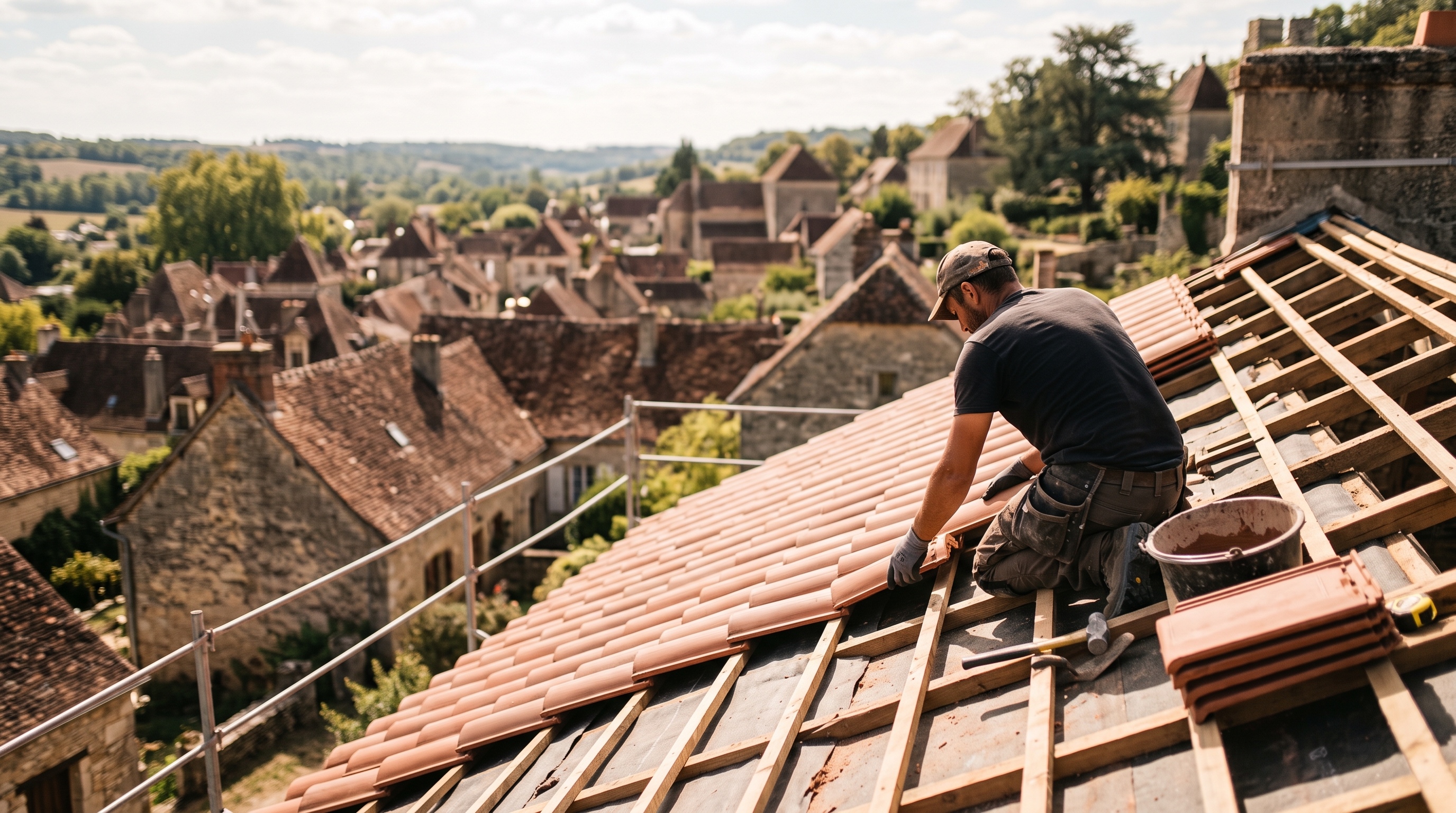 Pose de couverture par un couvreur